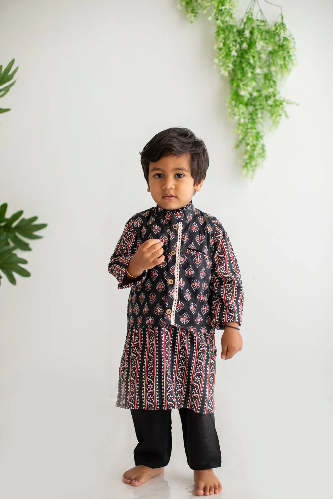 Charcoal Ajrak Jacket Set